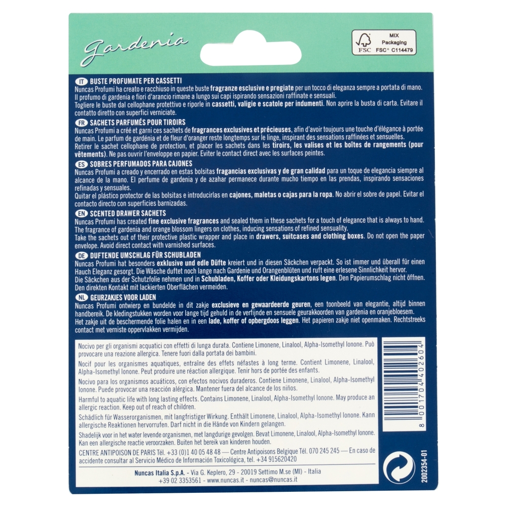 nuncas Profumi Buste Profumate Gardenia 2 pz